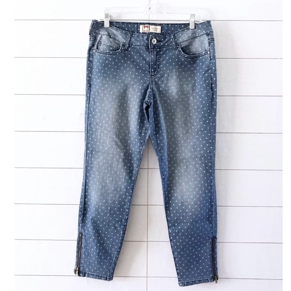 L.E.I. Blue Skinny Zip Ashley Polka Dot Jeans